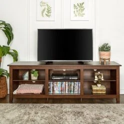 Transitional 6 Cubby Wood Open Storage Wood TV Stand For TVs Up To 80"- Saracina Home -Dream Home Shop GUEST f89b070d c04c 4de6 a143 2ba0bc1fd9f0