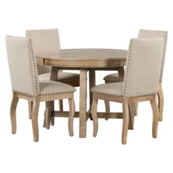 5 PCS Round Wood Extendable Dining Table Set With 4 Upholstered Dining Chairs-ModernLuxe -Dream Home Shop GUEST fbbff2cd 1c63 4fc1 baba 030f081038fe