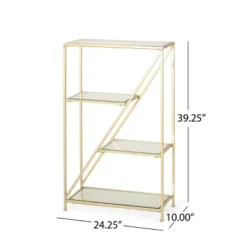 Kokesh Modern Glam Tempered Glass 3 Shelf Asymmetrical Bookcase Gold - Christopher Knight Home -Dream Home Shop GUEST fe44afab b226 4b6b 83bf d92ad3ad8955