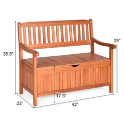 Costway 42'' Storage Bench Deck Box Solid Wood Seating Container Tools Toys W/Backrest -Dream Home Shop GUEST fe581b08 a71b 4c1c 9d55 211d1895556f